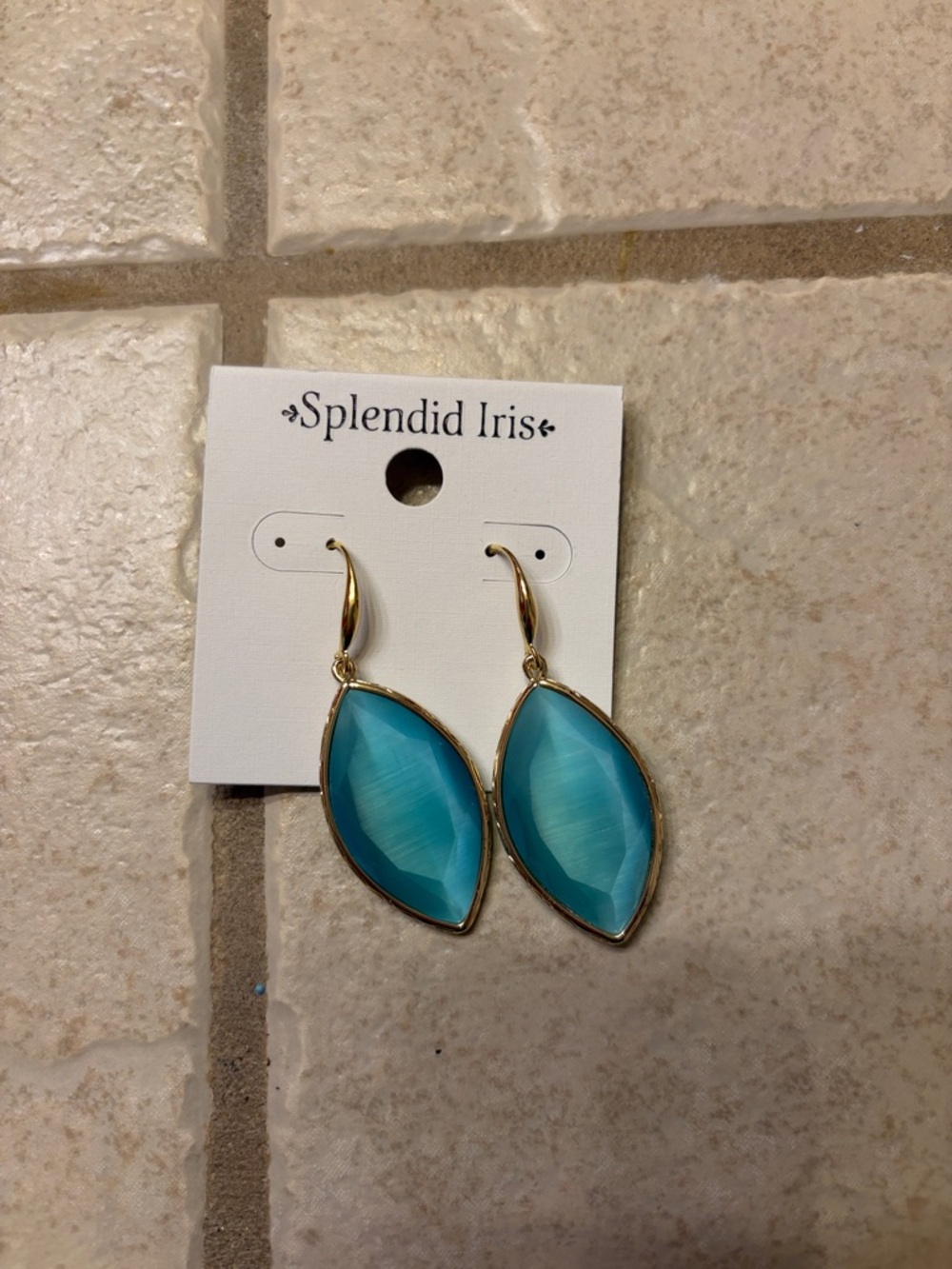 Splendid Iris Teal Marquise Drop Earrings - Gold Frame